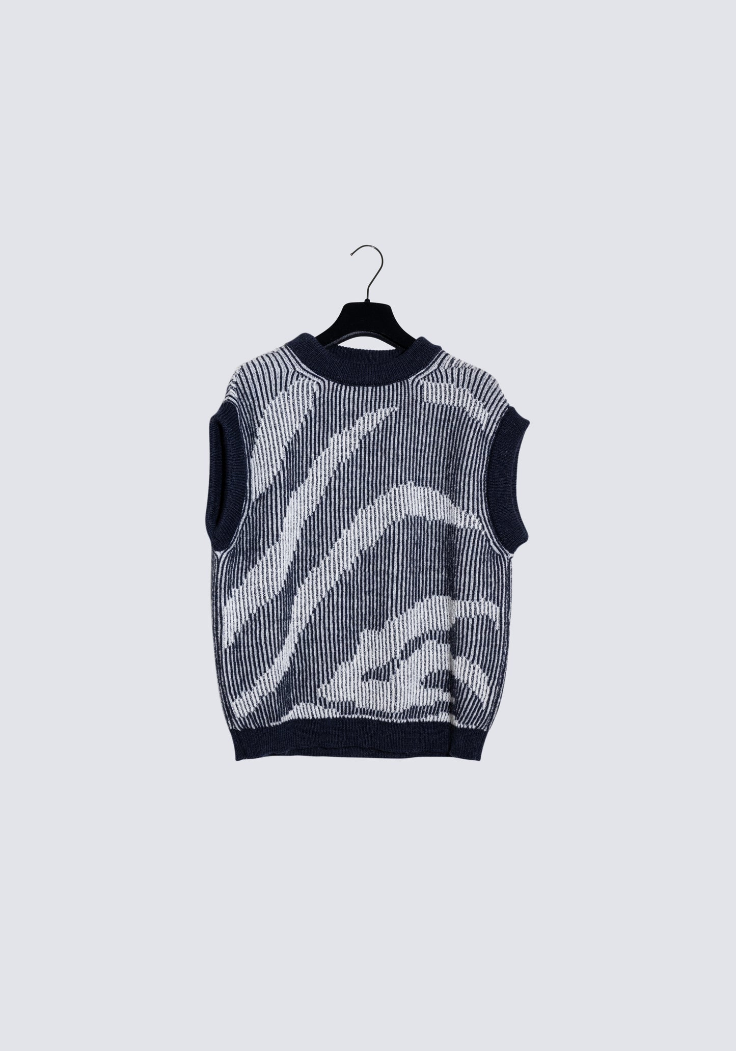 Dark blue-white wool debardeur with special print