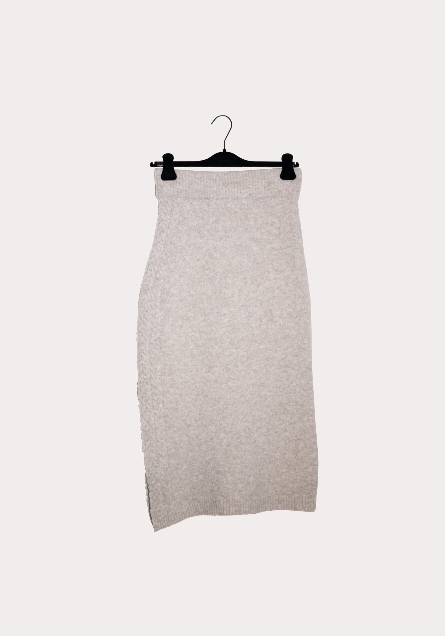 3/4 length beige wool skirt with split on the side