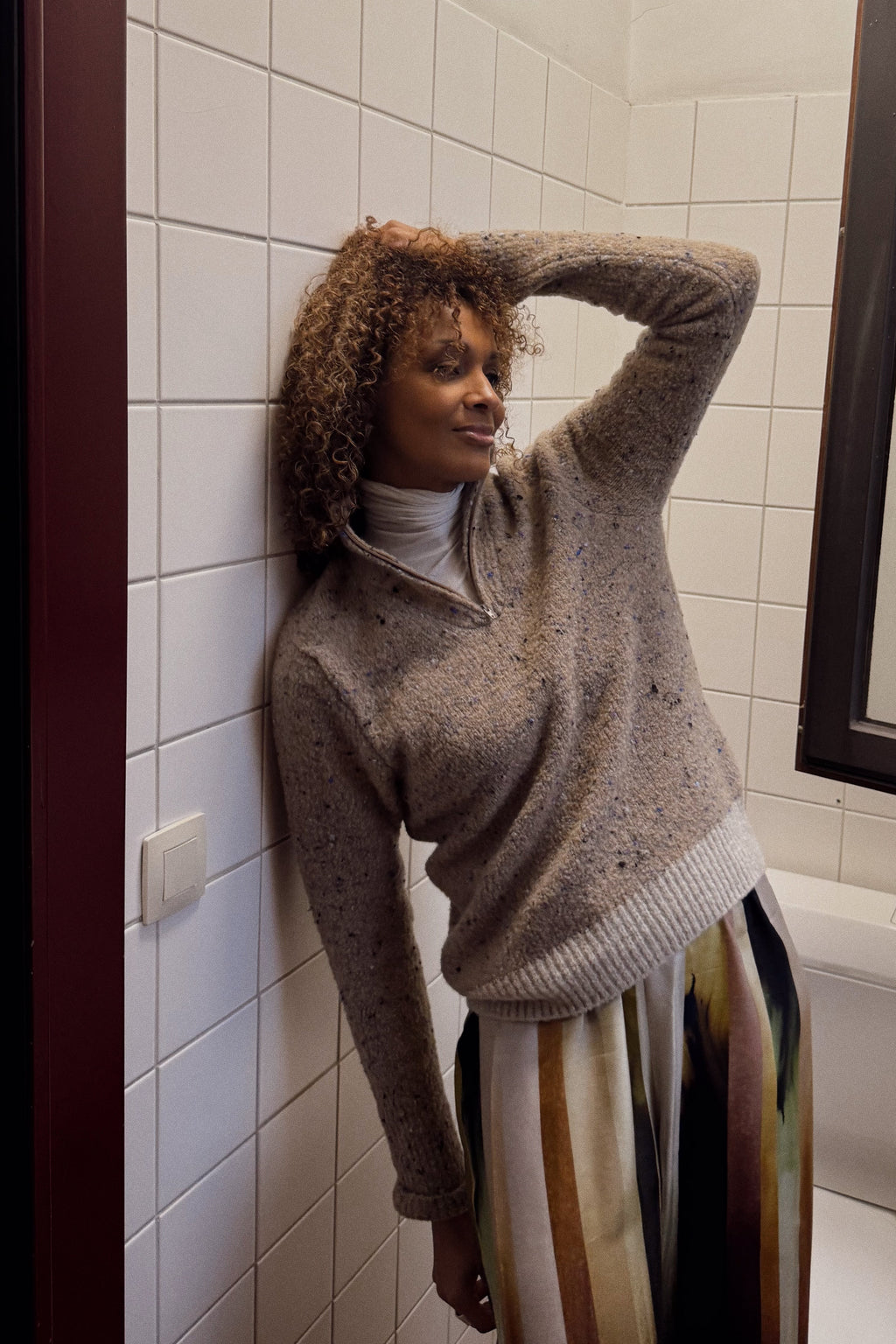 OLIVERA zip-up sweater — Beige