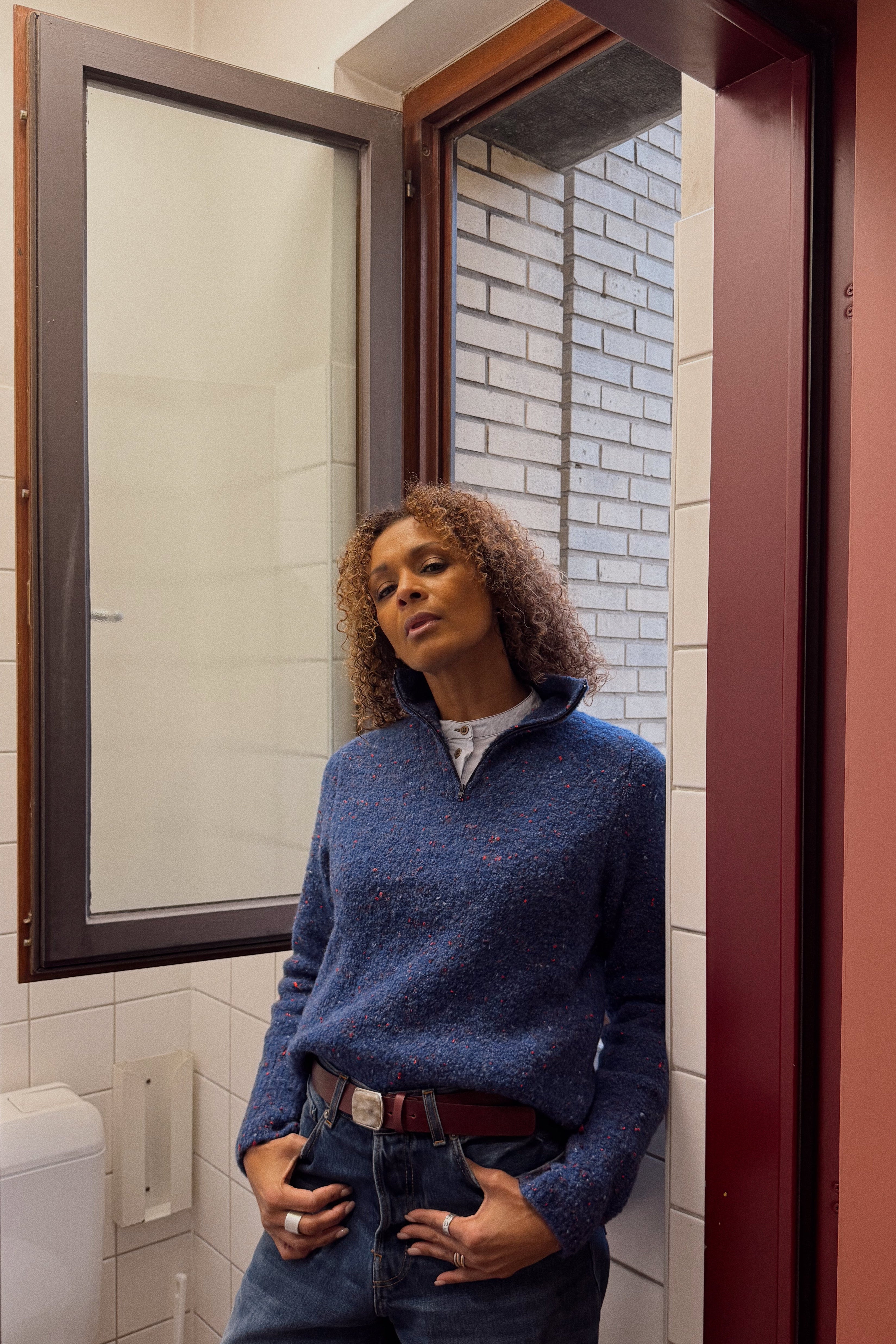 OLIVERA zip-up sweater — Dark blue