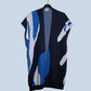 Dark blue wool vest with royal blue - white shapes