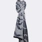 Wool long scarf with white-dark blue pattern