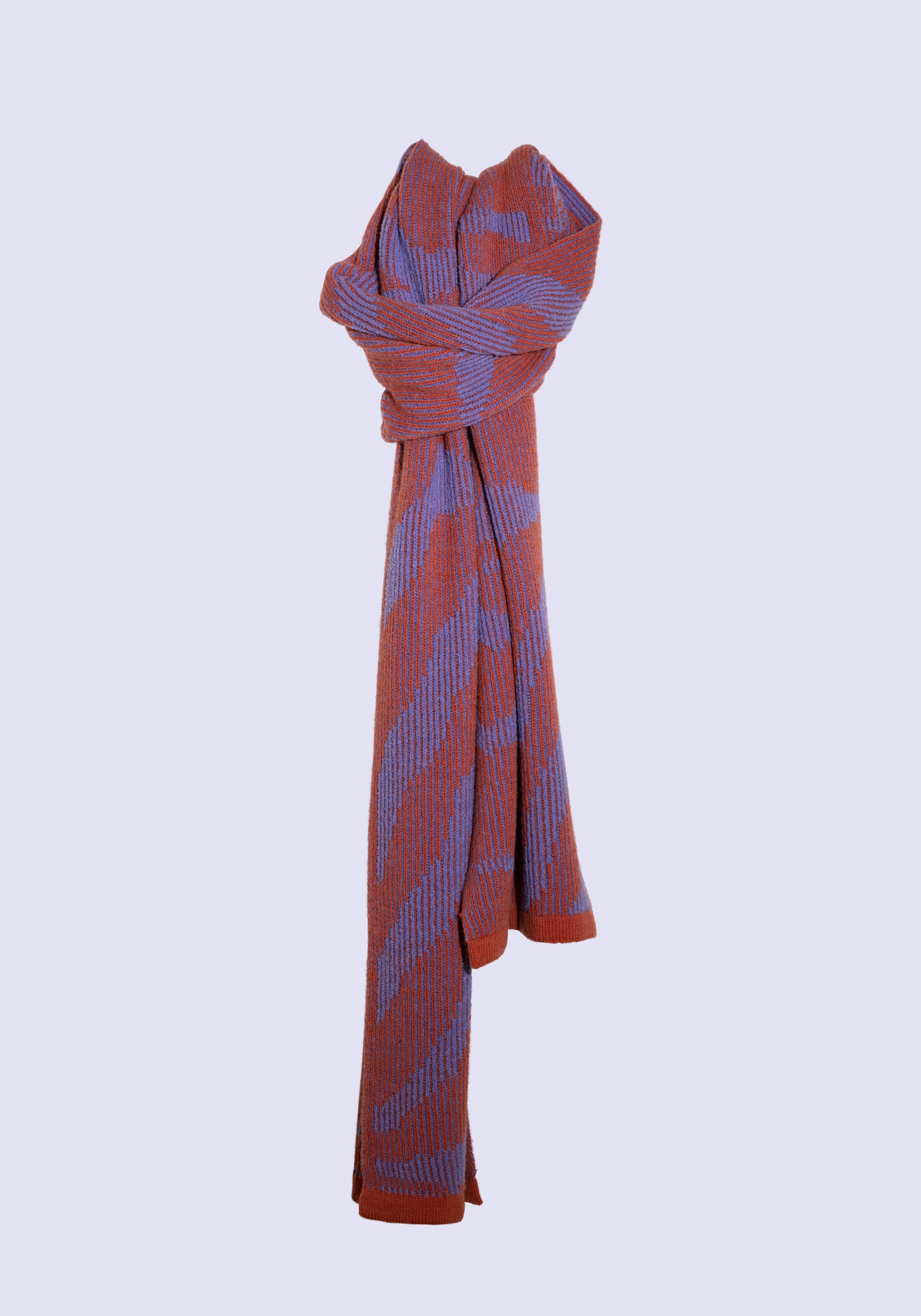 Wool long scarf with orange-lilac pattern