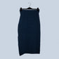 3/4 length dark blue wool skirt with split on the side