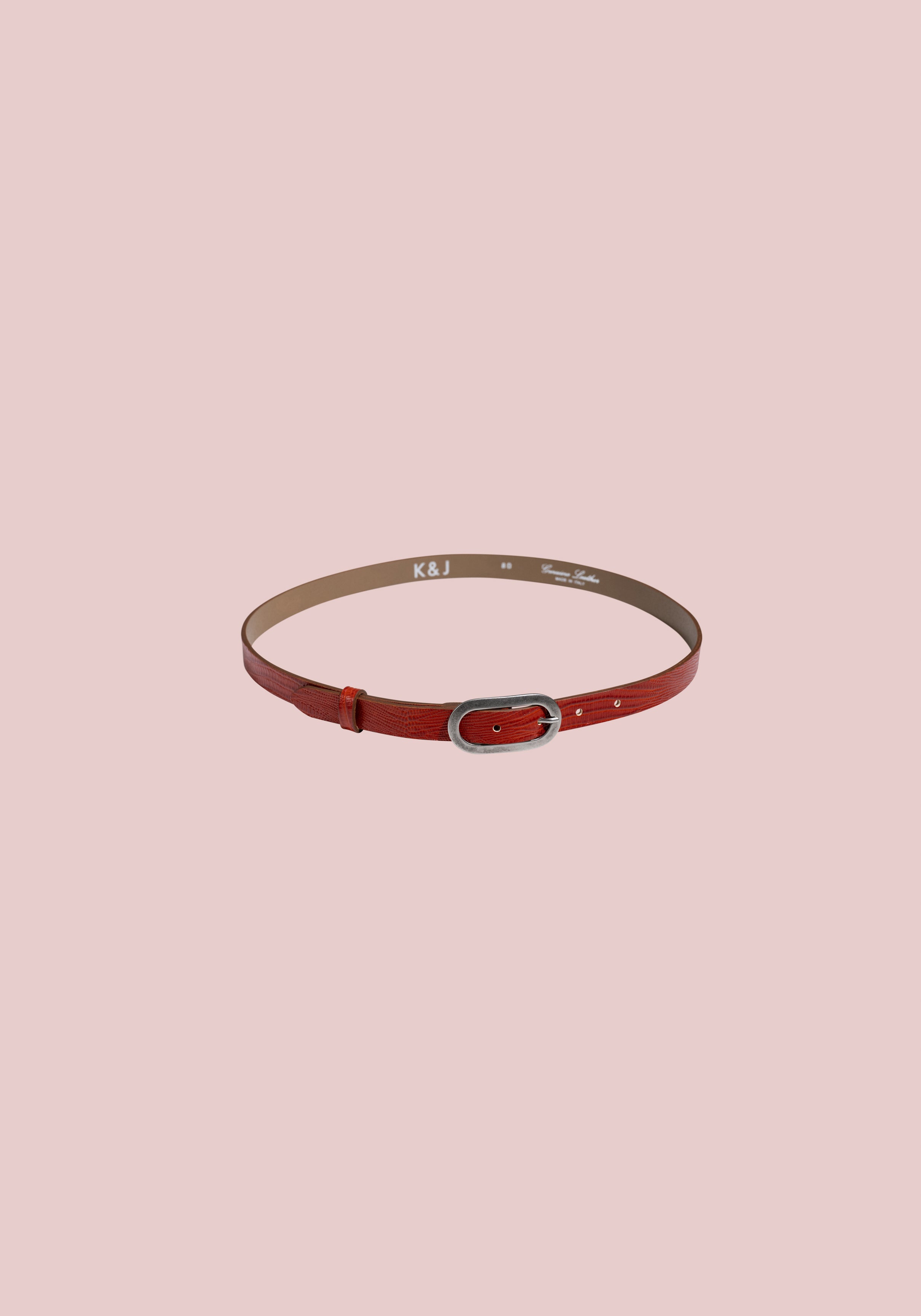 very fine orange leather belt with special crocodile print