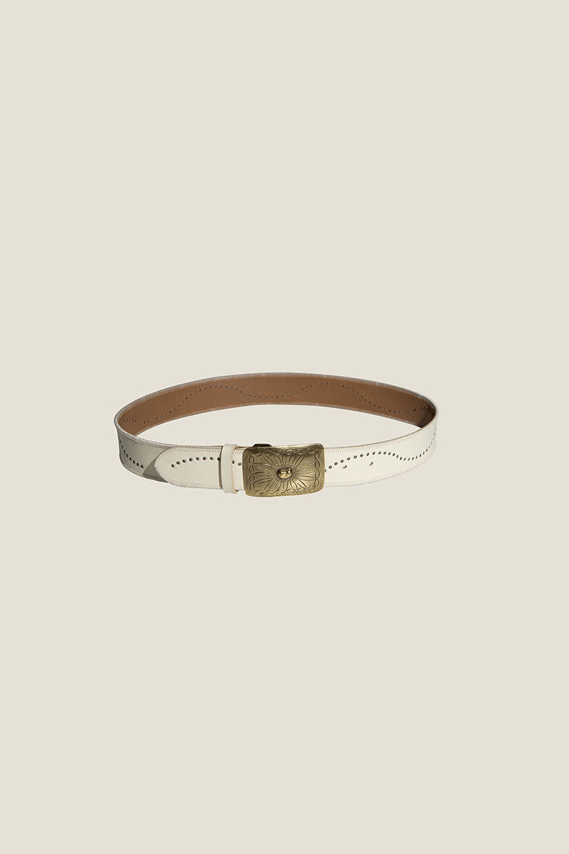 Leather belt with soft gold embellished buckle & stud garland detailing ...